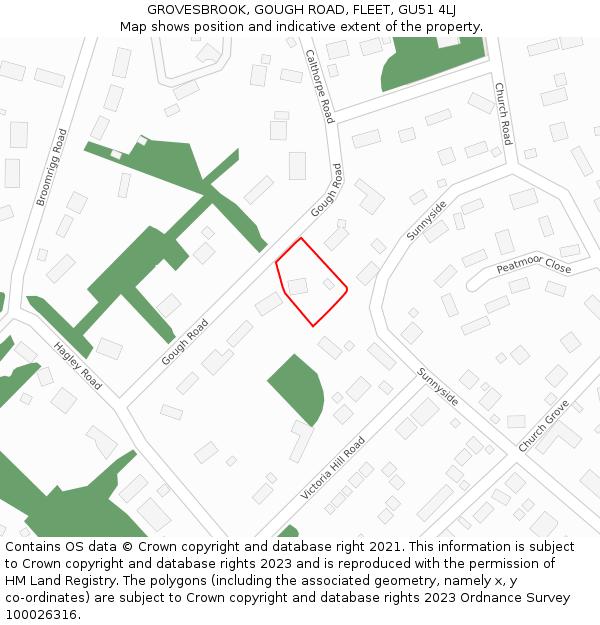 GROVESBROOK, GOUGH ROAD, FLEET, GU51 4LJ: Location map and indicative extent of plot