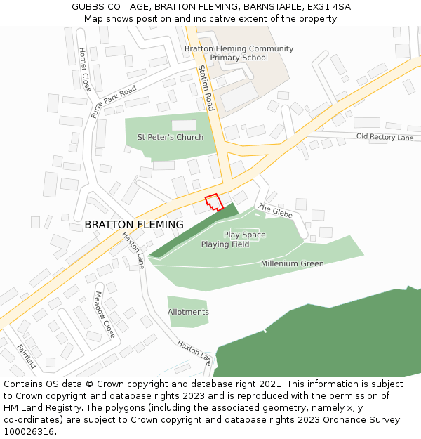 GUBBS COTTAGE, BRATTON FLEMING, BARNSTAPLE, EX31 4SA: Location map and indicative extent of plot