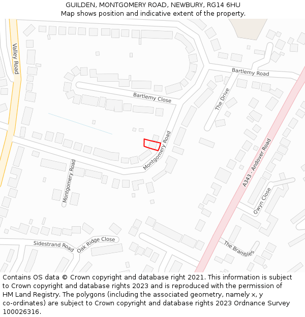 GUILDEN, MONTGOMERY ROAD, NEWBURY, RG14 6HU: Location map and indicative extent of plot
