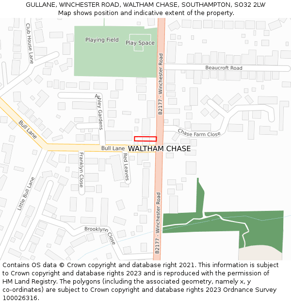 GULLANE, WINCHESTER ROAD, WALTHAM CHASE, SOUTHAMPTON, SO32 2LW: Location map and indicative extent of plot