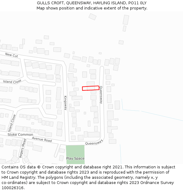 GULLS CROFT, QUEENSWAY, HAYLING ISLAND, PO11 0LY: Location map and indicative extent of plot