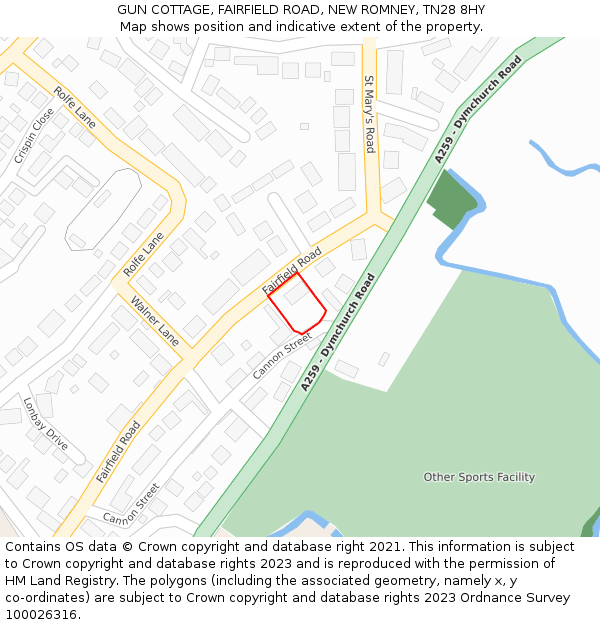 GUN COTTAGE, FAIRFIELD ROAD, NEW ROMNEY, TN28 8HY: Location map and indicative extent of plot