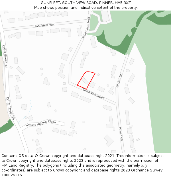 GUNFLEET, SOUTH VIEW ROAD, PINNER, HA5 3XZ: Location map and indicative extent of plot