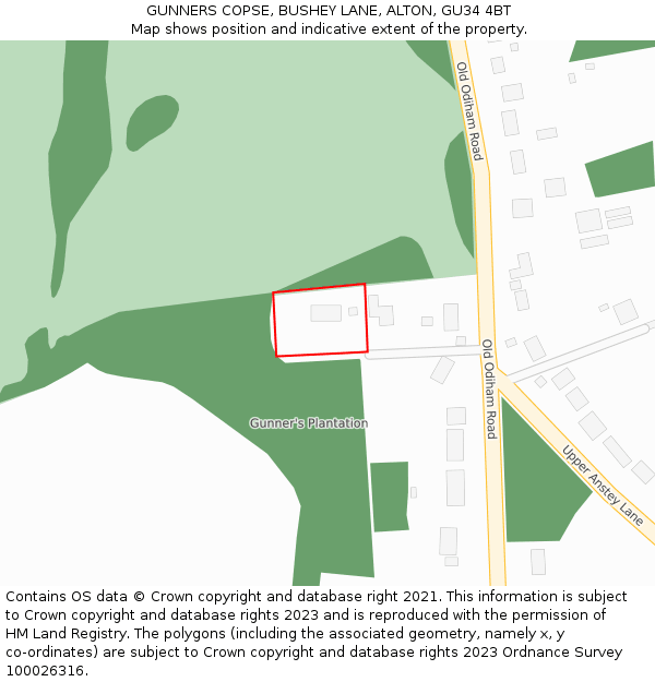 GUNNERS COPSE, BUSHEY LANE, ALTON, GU34 4BT: Location map and indicative extent of plot