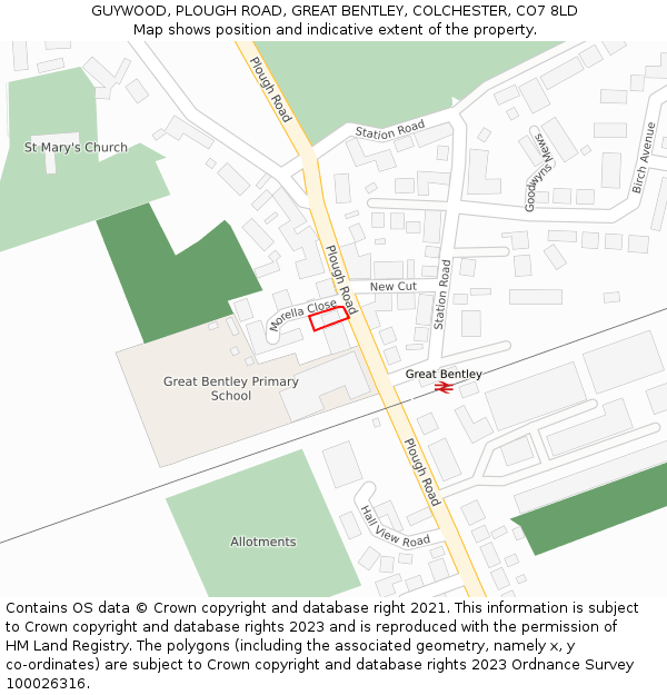 GUYWOOD, PLOUGH ROAD, GREAT BENTLEY, COLCHESTER, CO7 8LD: Location map and indicative extent of plot
