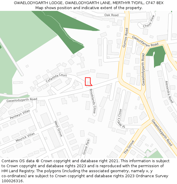 GWAELODYGARTH LODGE, GWAELODYGARTH LANE, MERTHYR TYDFIL, CF47 8EX: Location map and indicative extent of plot