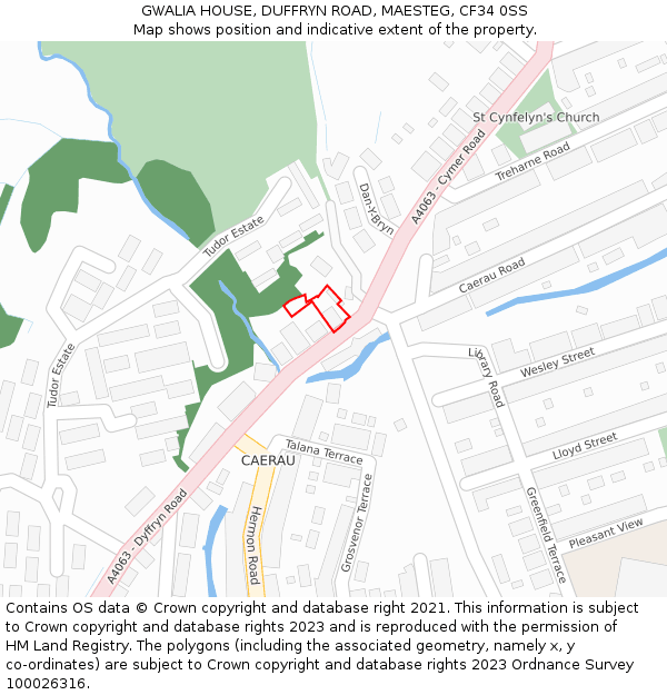 GWALIA HOUSE, DUFFRYN ROAD, MAESTEG, CF34 0SS: Location map and indicative extent of plot