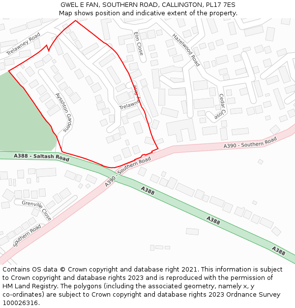 GWEL E FAN, SOUTHERN ROAD, CALLINGTON, PL17 7ES: Location map and indicative extent of plot