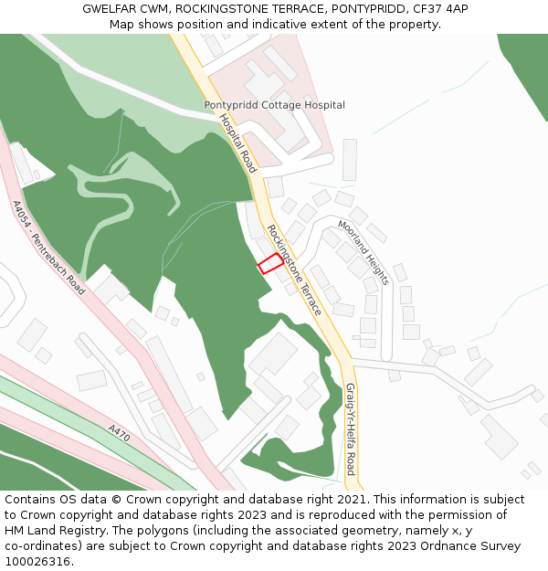 GWELFAR CWM, ROCKINGSTONE TERRACE, PONTYPRIDD, CF37 4AP: Location map and indicative extent of plot