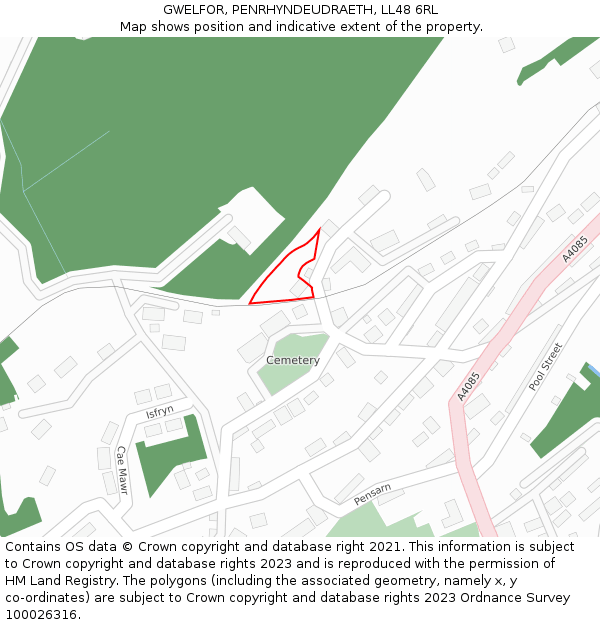 GWELFOR, PENRHYNDEUDRAETH, LL48 6RL: Location map and indicative extent of plot