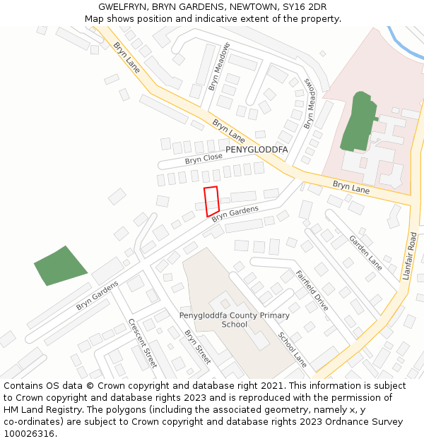 GWELFRYN, BRYN GARDENS, NEWTOWN, SY16 2DR: Location map and indicative extent of plot