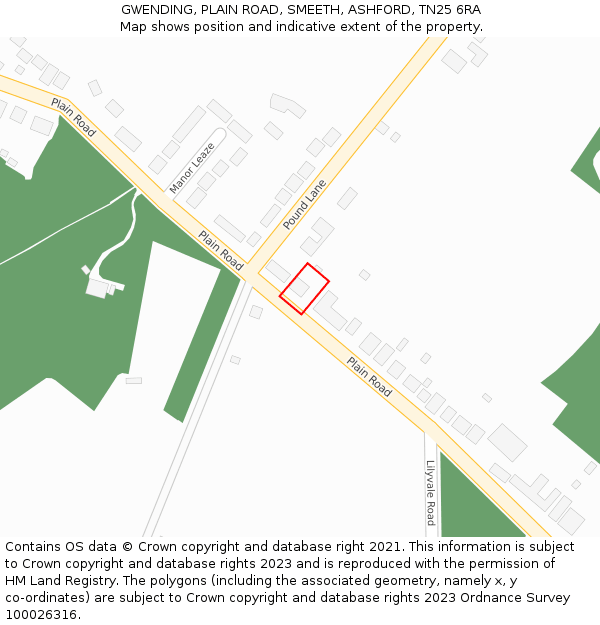 GWENDING, PLAIN ROAD, SMEETH, ASHFORD, TN25 6RA: Location map and indicative extent of plot