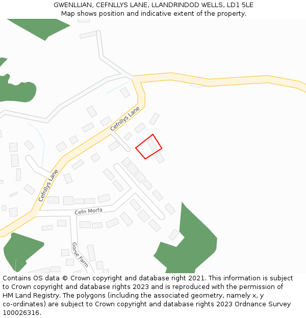 GWENLLIAN, CEFNLLYS LANE, LLANDRINDOD WELLS, LD1 5LE: Location map and indicative extent of plot