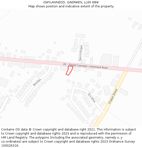 GWYLANNEDD, GAERWEN, LL60 6BW: Location map and indicative extent of plot