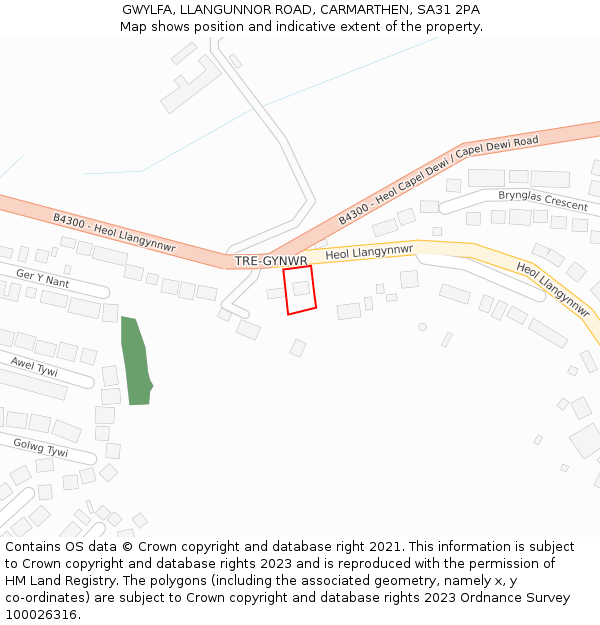 GWYLFA, LLANGUNNOR ROAD, CARMARTHEN, SA31 2PA: Location map and indicative extent of plot
