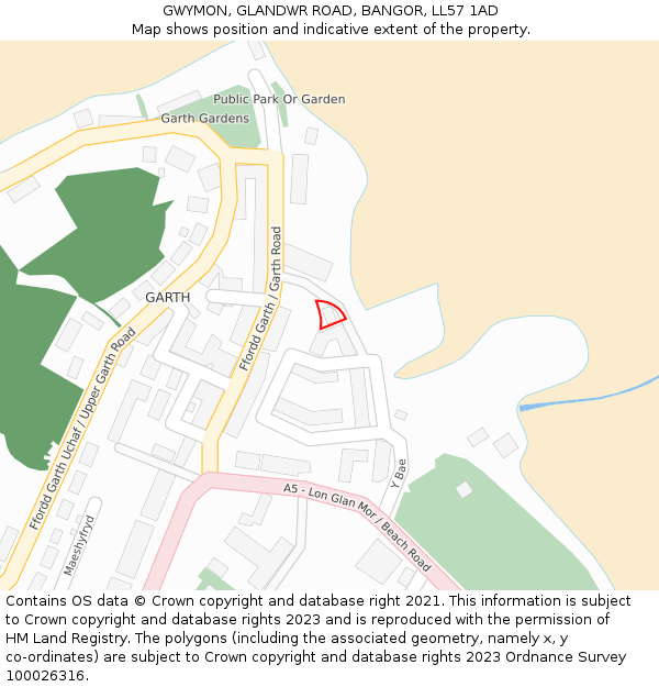 GWYMON, GLANDWR ROAD, BANGOR, LL57 1AD: Location map and indicative extent of plot