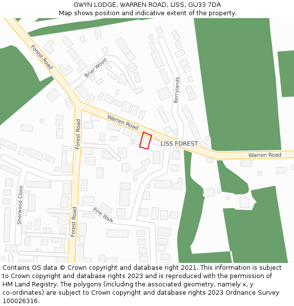 GWYN LODGE, WARREN ROAD, LISS, GU33 7DA: Location map and indicative extent of plot