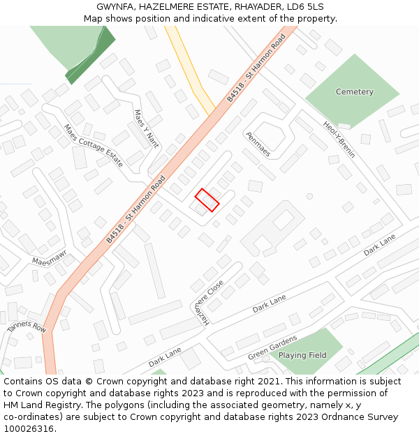 GWYNFA, HAZELMERE ESTATE, RHAYADER, LD6 5LS: Location map and indicative extent of plot