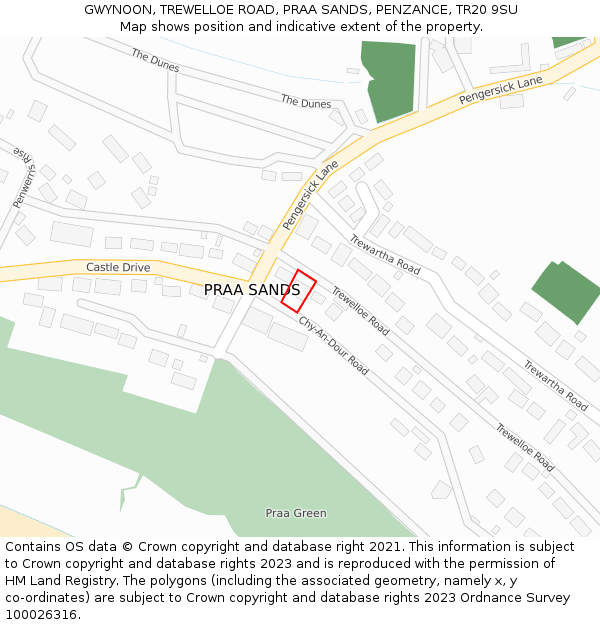 GWYNOON, TREWELLOE ROAD, PRAA SANDS, PENZANCE, TR20 9SU: Location map and indicative extent of plot