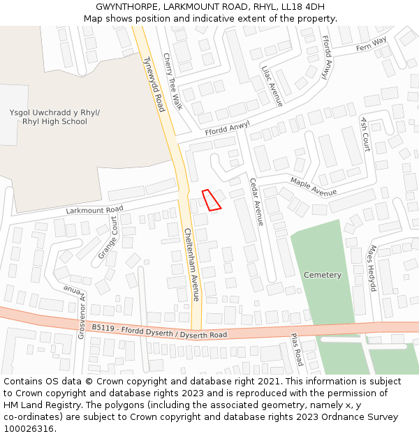 GWYNTHORPE, LARKMOUNT ROAD, RHYL, LL18 4DH: Location map and indicative extent of plot