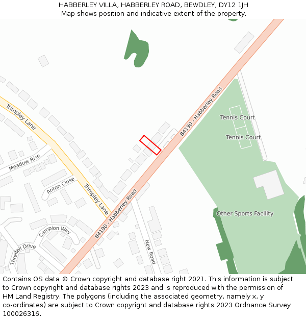 HABBERLEY VILLA, HABBERLEY ROAD, BEWDLEY, DY12 1JH: Location map and indicative extent of plot