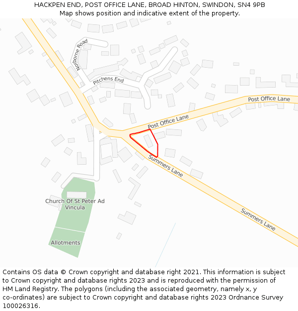 HACKPEN END, POST OFFICE LANE, BROAD HINTON, SWINDON, SN4 9PB: Location map and indicative extent of plot