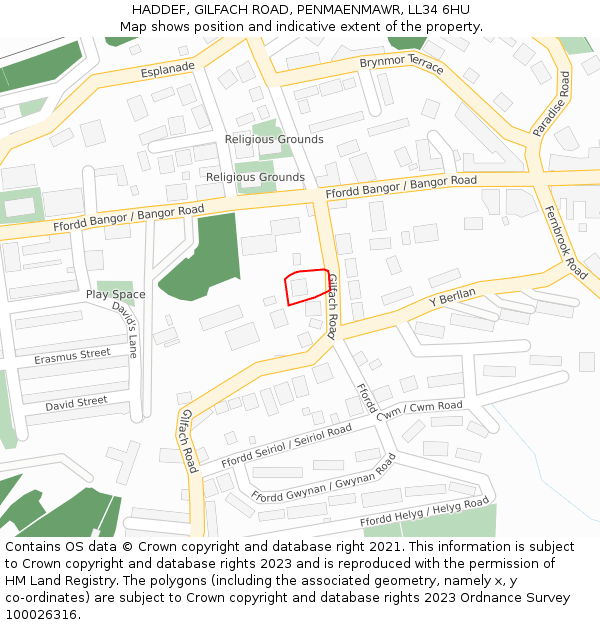 HADDEF, GILFACH ROAD, PENMAENMAWR, LL34 6HU: Location map and indicative extent of plot