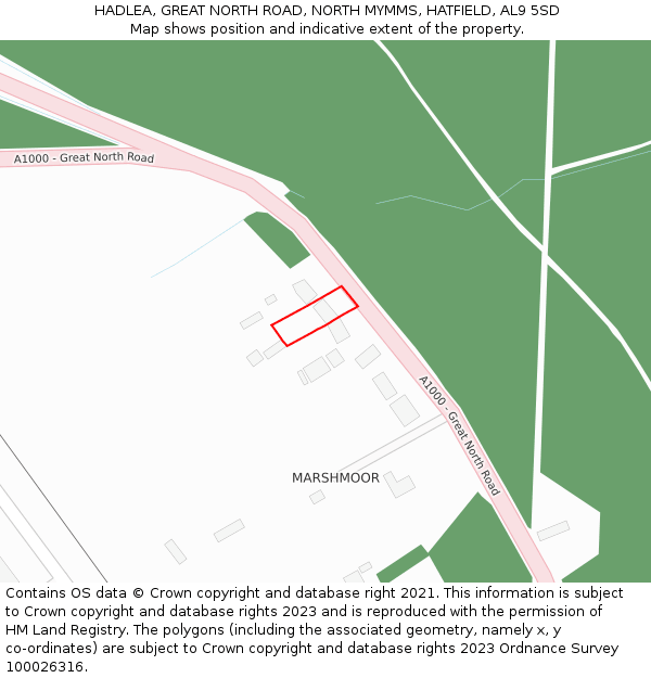 HADLEA, GREAT NORTH ROAD, NORTH MYMMS, HATFIELD, AL9 5SD: Location map and indicative extent of plot