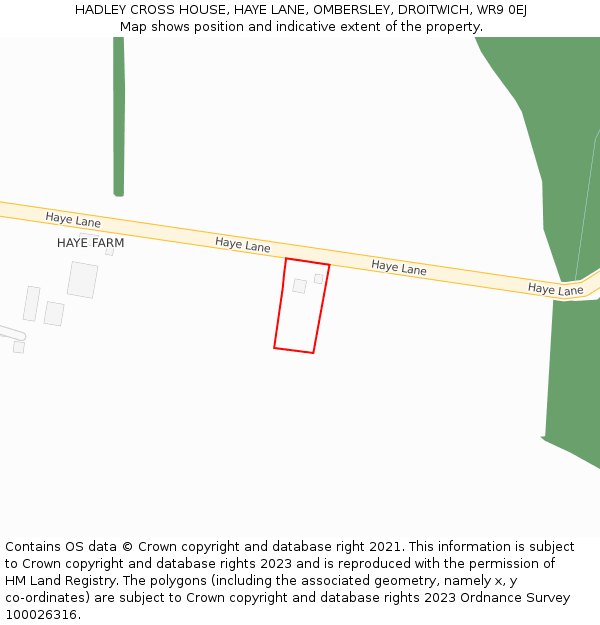 HADLEY CROSS HOUSE, HAYE LANE, OMBERSLEY, DROITWICH, WR9 0EJ: Location map and indicative extent of plot