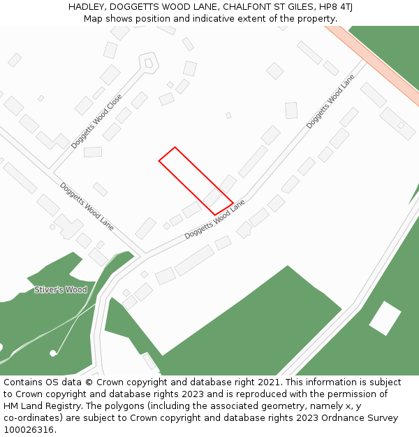 HADLEY, DOGGETTS WOOD LANE, CHALFONT ST GILES, HP8 4TJ: Location map and indicative extent of plot