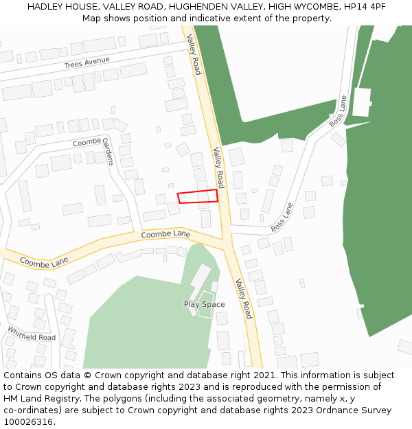 HADLEY HOUSE, VALLEY ROAD, HUGHENDEN VALLEY, HIGH WYCOMBE, HP14 4PF: Location map and indicative extent of plot