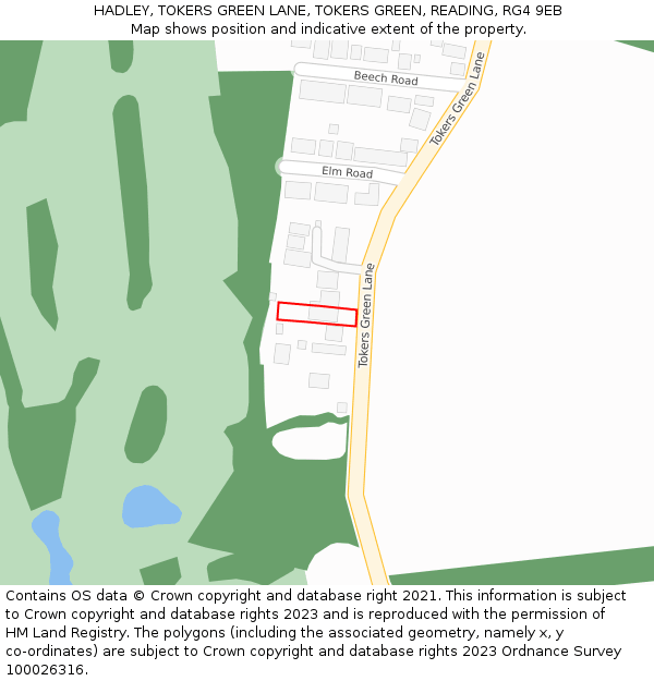 HADLEY, TOKERS GREEN LANE, TOKERS GREEN, READING, RG4 9EB: Location map and indicative extent of plot