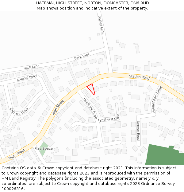 HAERMAI, HIGH STREET, NORTON, DONCASTER, DN6 9HD: Location map and indicative extent of plot