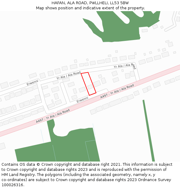 HAFAN, ALA ROAD, PWLLHELI, LL53 5BW: Location map and indicative extent of plot