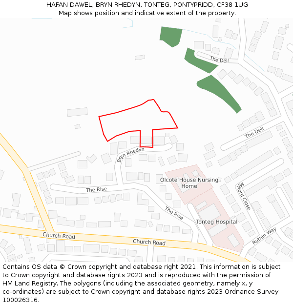 HAFAN DAWEL, BRYN RHEDYN, TONTEG, PONTYPRIDD, CF38 1UG: Location map and indicative extent of plot