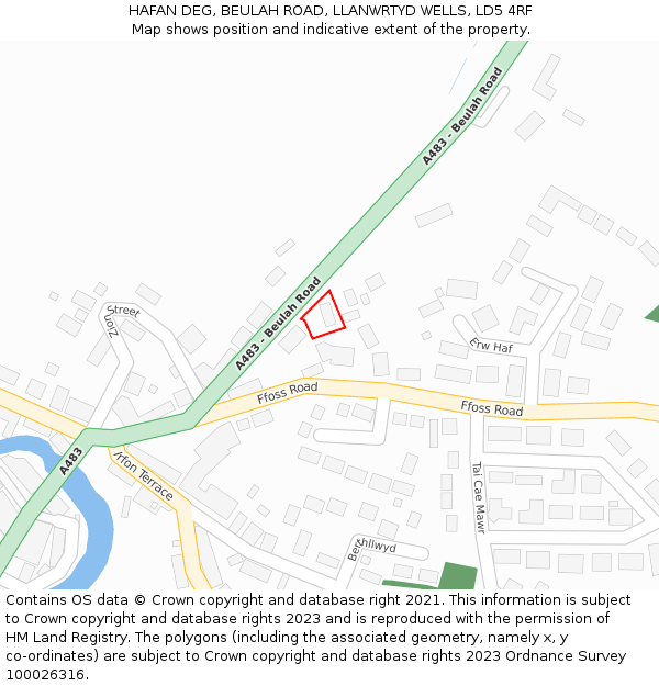 HAFAN DEG, BEULAH ROAD, LLANWRTYD WELLS, LD5 4RF: Location map and indicative extent of plot