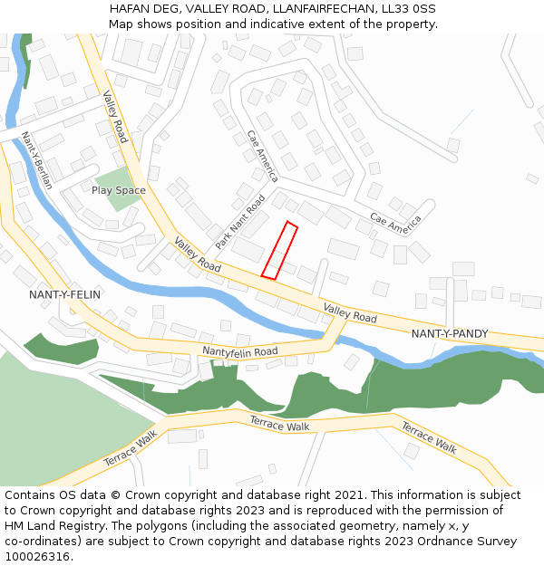 HAFAN DEG, VALLEY ROAD, LLANFAIRFECHAN, LL33 0SS: Location map and indicative extent of plot