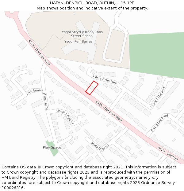 HAFAN, DENBIGH ROAD, RUTHIN, LL15 1PB: Location map and indicative extent of plot