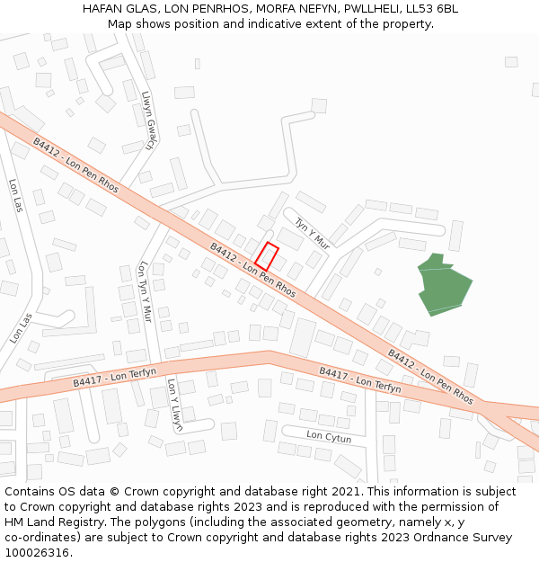 HAFAN GLAS, LON PENRHOS, MORFA NEFYN, PWLLHELI, LL53 6BL: Location map and indicative extent of plot