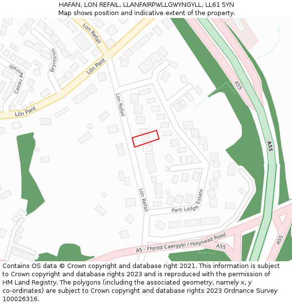 HAFAN, LON REFAIL, LLANFAIRPWLLGWYNGYLL, LL61 5YN: Location map and indicative extent of plot