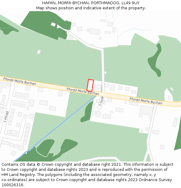 HAFAN, MORFA BYCHAN, PORTHMADOG, LL49 9UY: Location map and indicative extent of plot