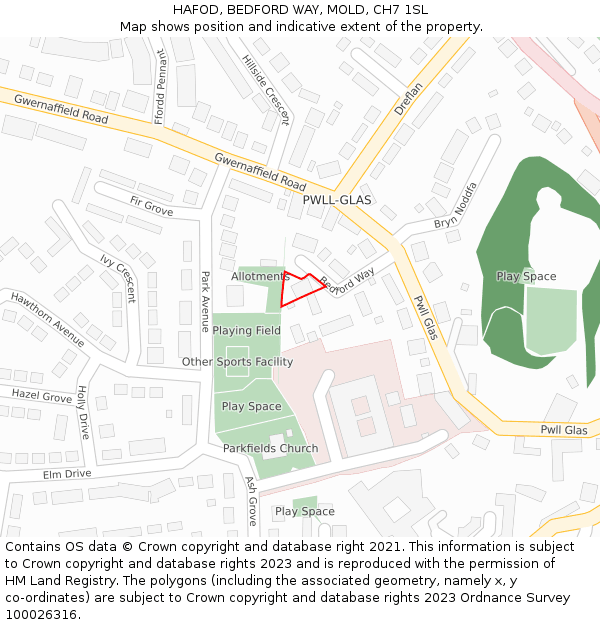 HAFOD, BEDFORD WAY, MOLD, CH7 1SL: Location map and indicative extent of plot