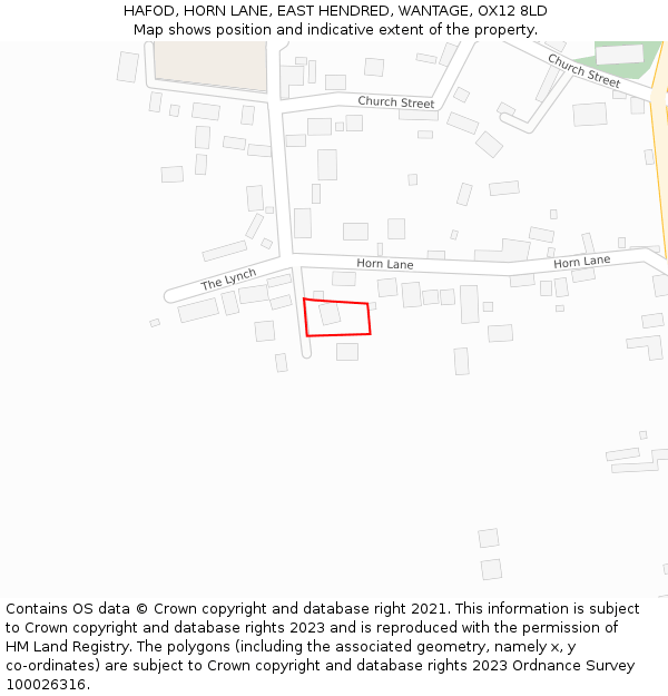 HAFOD, HORN LANE, EAST HENDRED, WANTAGE, OX12 8LD: Location map and indicative extent of plot