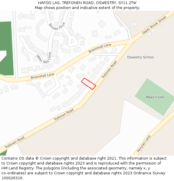 HAFOD LAS, TREFONEN ROAD, OSWESTRY, SY11 2TW: Location map and indicative extent of plot