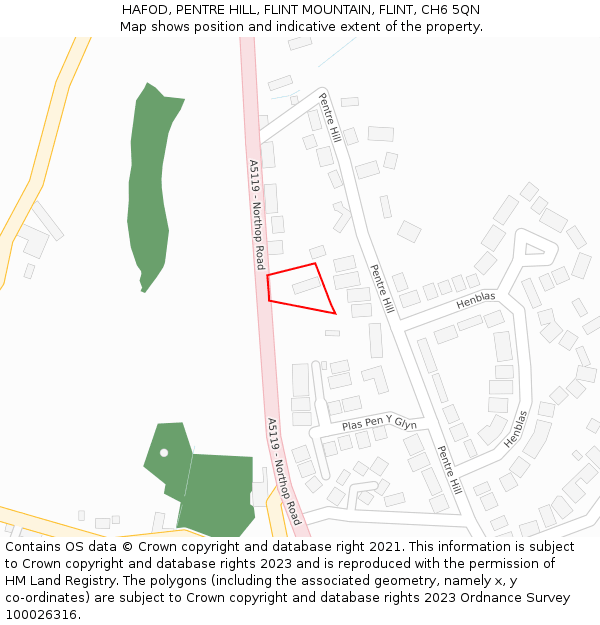 HAFOD, PENTRE HILL, FLINT MOUNTAIN, FLINT, CH6 5QN: Location map and indicative extent of plot