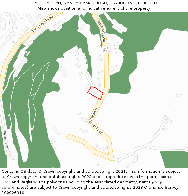 HAFOD Y BRYN, NANT Y GAMAR ROAD, LLANDUDNO, LL30 3BD: Location map and indicative extent of plot