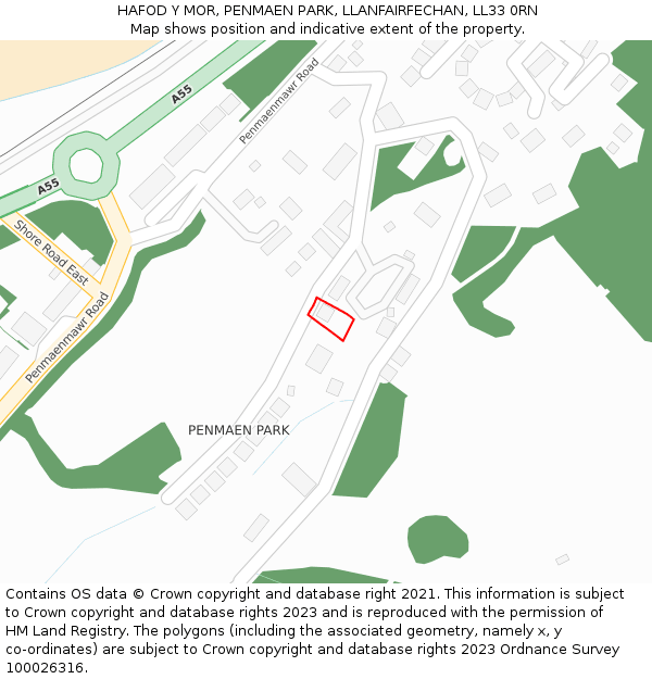 HAFOD Y MOR, PENMAEN PARK, LLANFAIRFECHAN, LL33 0RN: Location map and indicative extent of plot