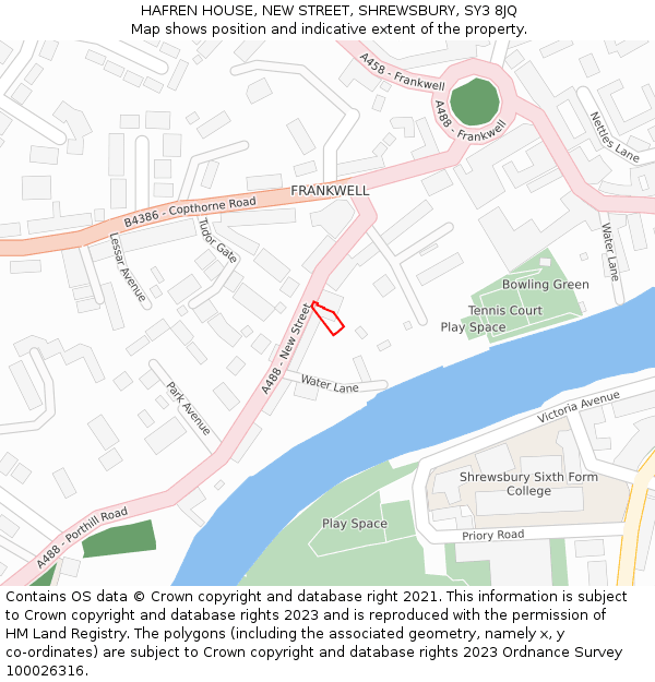 HAFREN HOUSE, NEW STREET, SHREWSBURY, SY3 8JQ: Location map and indicative extent of plot