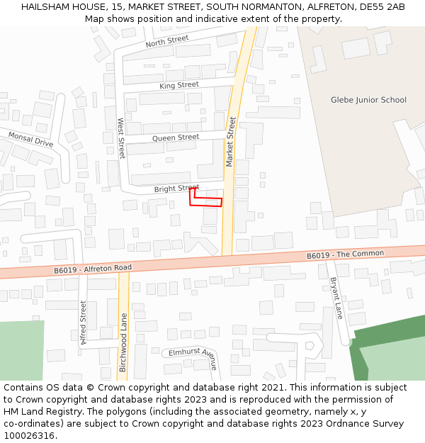 HAILSHAM HOUSE, 15, MARKET STREET, SOUTH NORMANTON, ALFRETON, DE55 2AB: Location map and indicative extent of plot