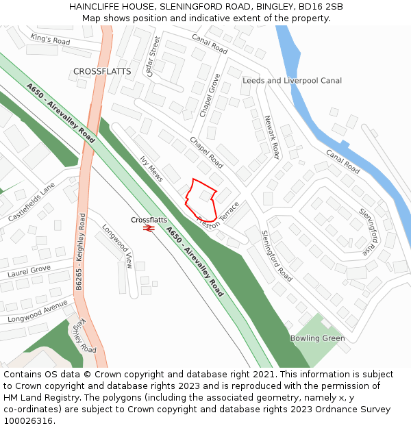 HAINCLIFFE HOUSE, SLENINGFORD ROAD, BINGLEY, BD16 2SB: Location map and indicative extent of plot